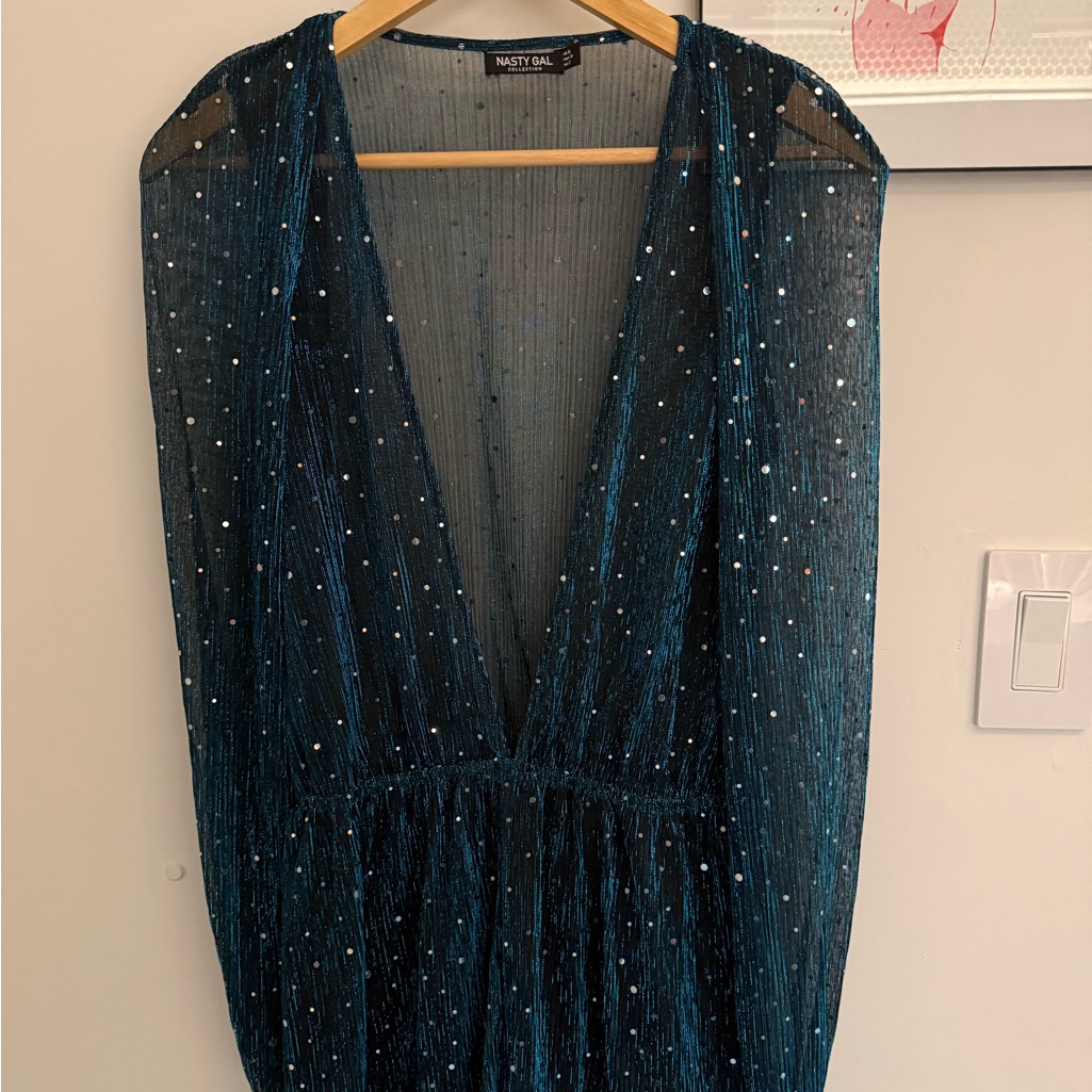 Nasty Gal Teal And Silver Glitter Dress